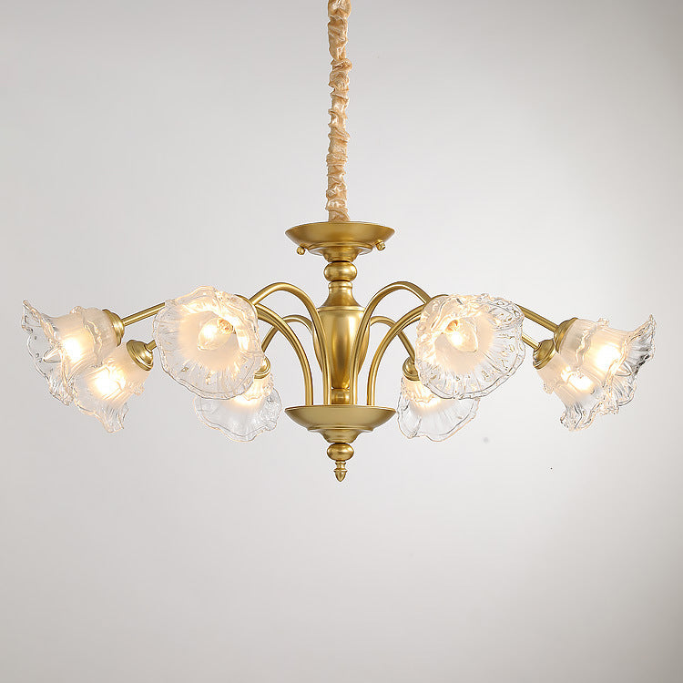 Traditional French Branch Curved Rod Flared Flower Iron Glass 5/6/8/10 Light Chandelier For Living Room