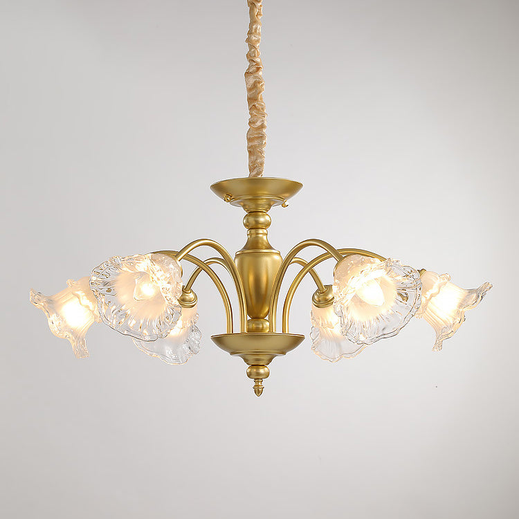 Traditional French Branch Curved Rod Flared Flower Iron Glass 5/6/8/10 Light Chandelier For Living Room