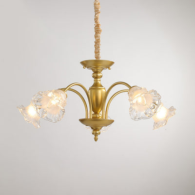 Traditional French Branch Curved Rod Flared Flower Iron Glass 5/6/8/10 Light Chandelier For Living Room