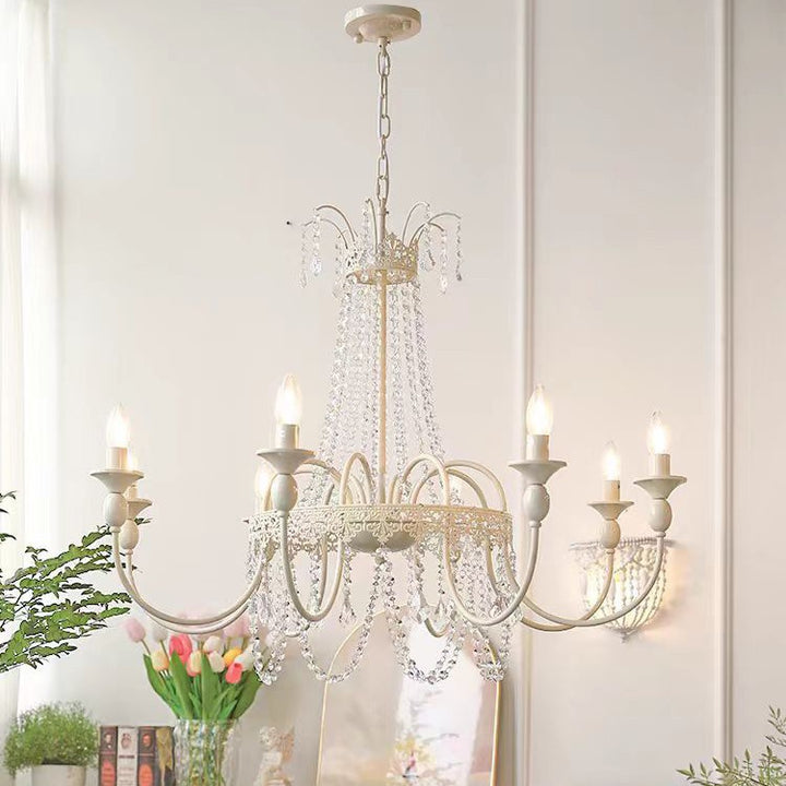 Traditional French Curved Rod Branch Candelabra Iron Frame Crystal 4/6/8 Light Chandelier For Living Room
