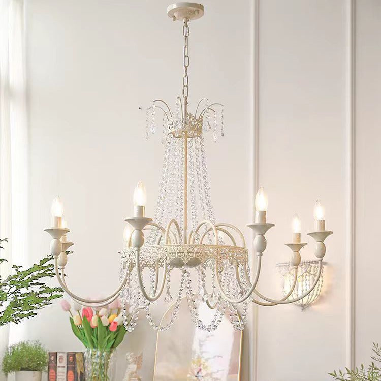 Traditional French Curved Rod Branch Candelabra Iron Frame Crystal 4/6/8 Light Chandelier For Living Room