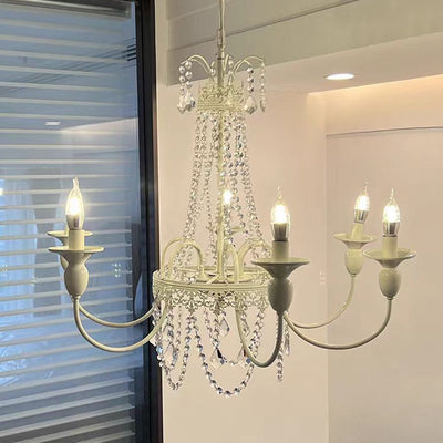 Traditional French Curved Rod Branch Candelabra Iron Frame Crystal 4/6/8 Light Chandelier For Living Room