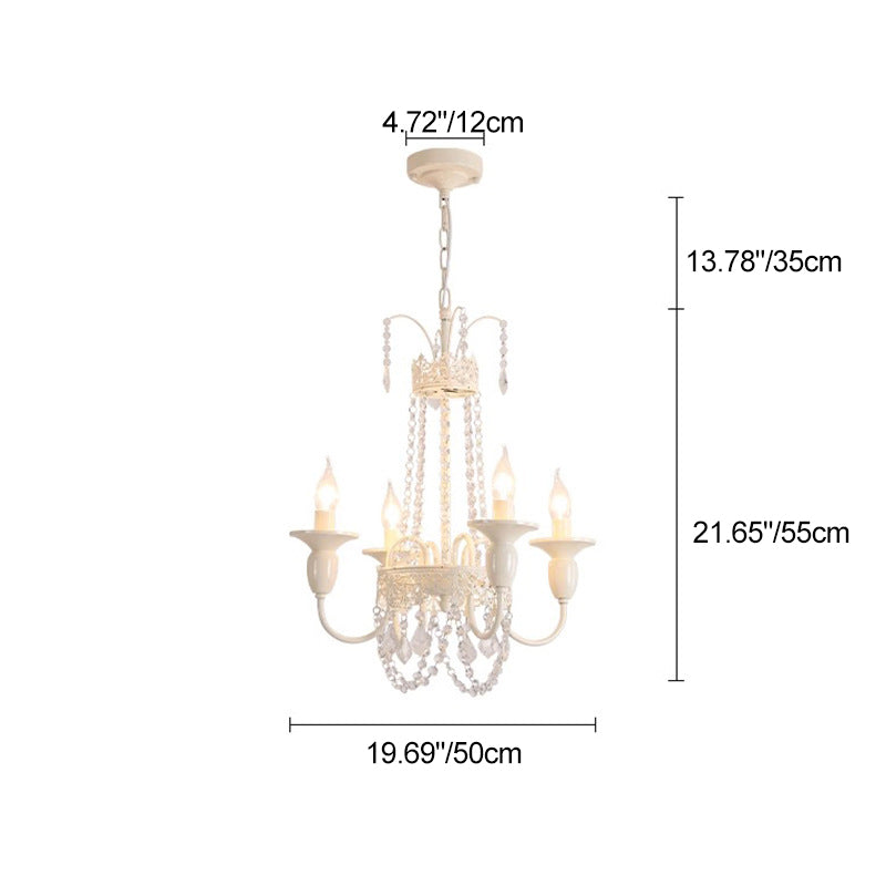 Traditional French Curved Rod Branch Candelabra Iron Frame Crystal 4/6/8 Light Chandelier For Living Room