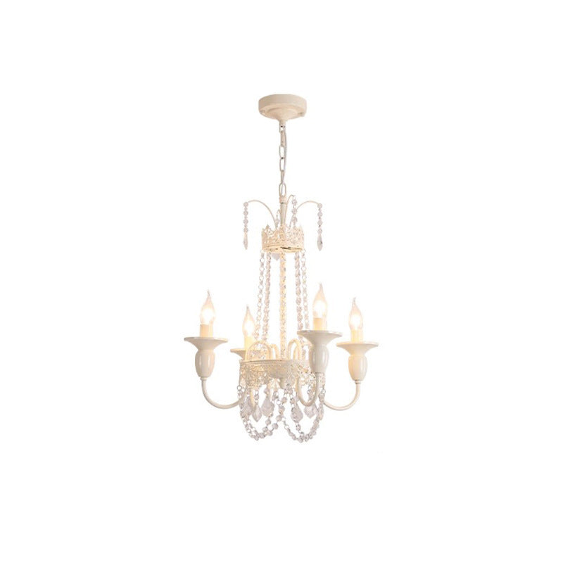 Traditional French Curved Rod Branch Candelabra Iron Frame Crystal 4/6/8 Light Chandelier For Living Room