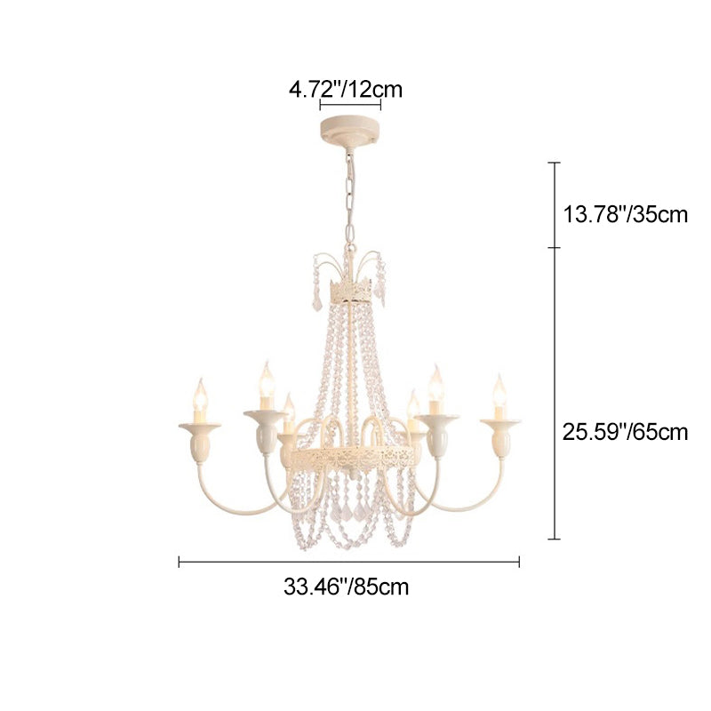 Traditional French Curved Rod Branch Candelabra Iron Frame Crystal 4/6/8 Light Chandelier For Living Room
