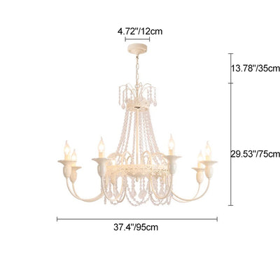 Traditional French Curved Rod Branch Candelabra Iron Frame Crystal 4/6/8 Light Chandelier For Living Room