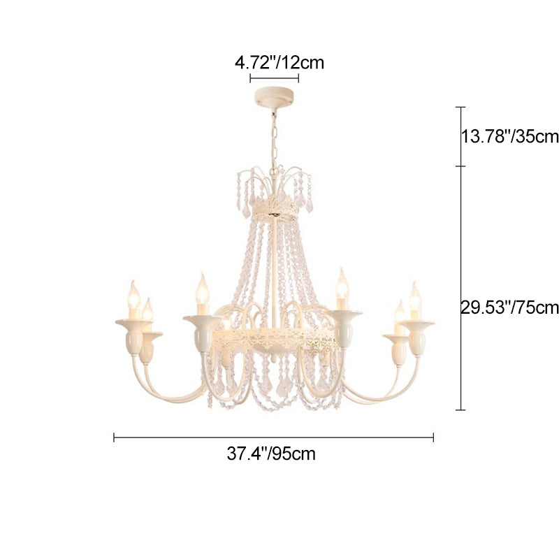 Traditional French Curved Rod Branch Candelabra Iron Frame Crystal 4/6/8 Light Chandelier For Living Room