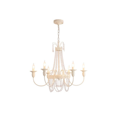 Traditional French Curved Rod Branch Candelabra Iron Frame Crystal 4/6/8 Light Chandelier For Living Room
