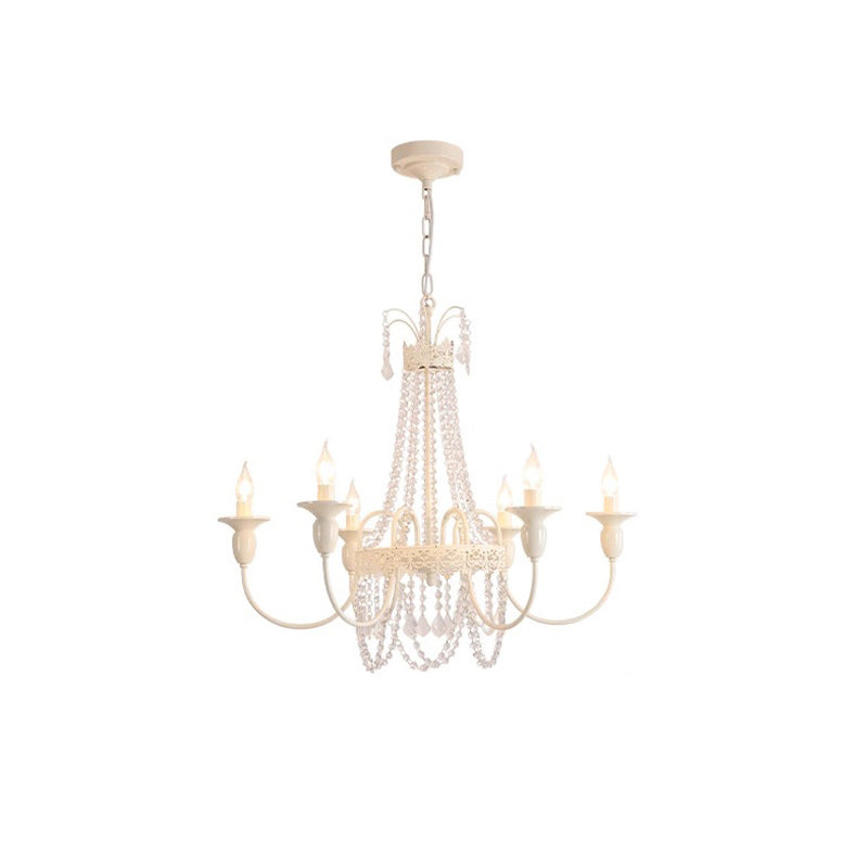 Traditional French Curved Rod Branch Candelabra Iron Frame Crystal 4/6/8 Light Chandelier For Living Room