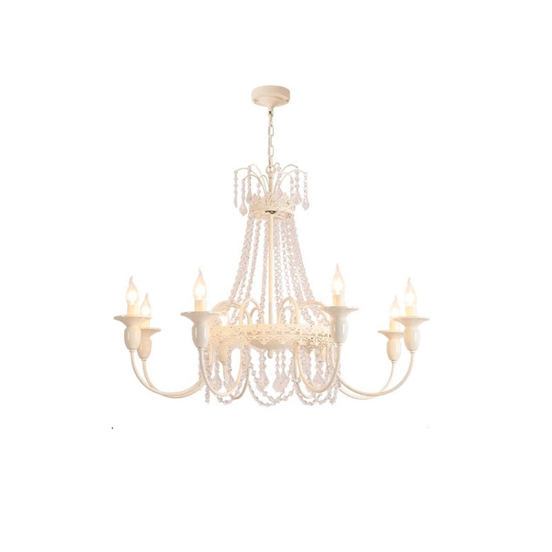 Traditional French Curved Rod Branch Candelabra Iron Frame Crystal 4/6/8 Light Chandelier For Living Room