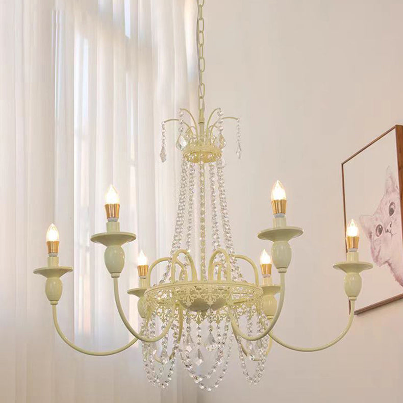 Traditional French Curved Rod Branch Candelabra Iron Frame Crystal 4/6/8 Light Chandelier For Living Room