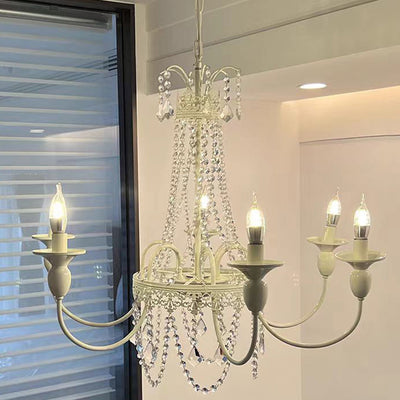 Traditional French Curved Rod Branch Candelabra Iron Frame Crystal 4/6/8 Light Chandelier For Living Room