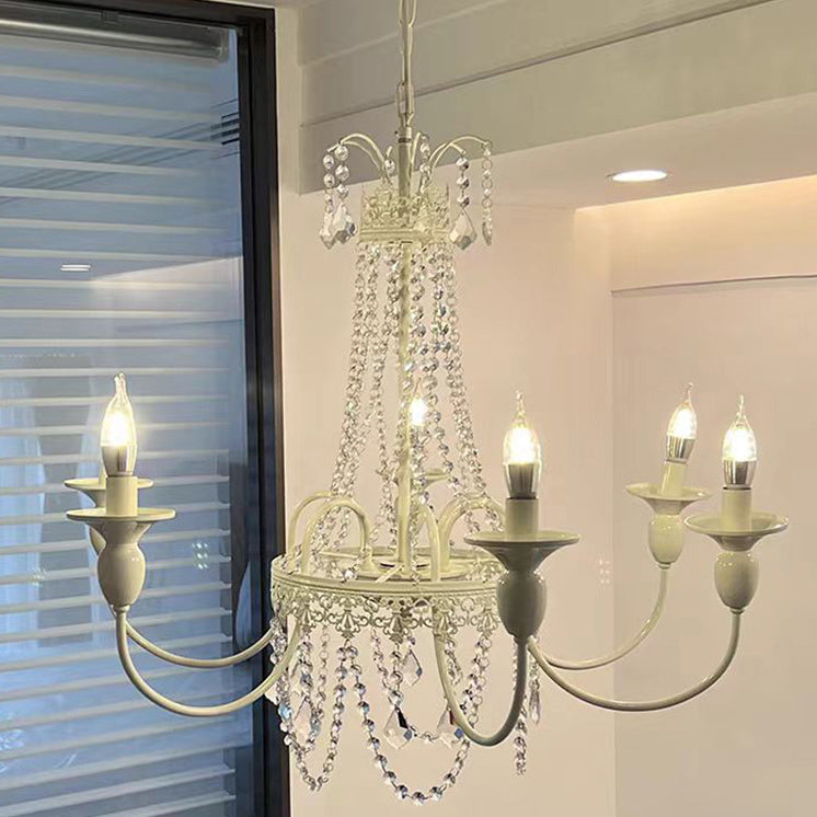 Traditional French Curved Rod Branch Candelabra Iron Frame Crystal 4/6/8 Light Chandelier For Living Room