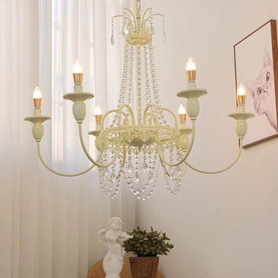 Traditional French Curved Rod Branch Candelabra Iron Frame Crystal 4/6/8 Light Chandelier For Living Room