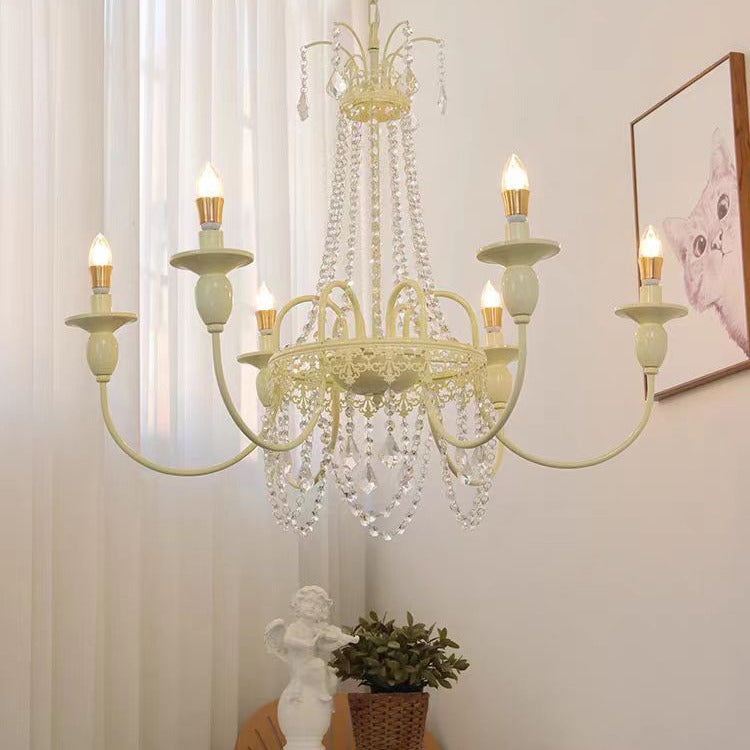 Traditional French Curved Rod Branch Candelabra Iron Frame Crystal 4/6/8 Light Chandelier For Living Room