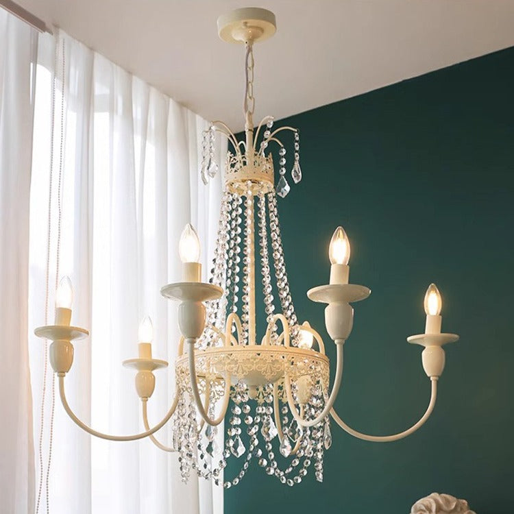 Traditional French Curved Rod Branch Candelabra Iron Frame Crystal 4/6/8 Light Chandelier For Living Room