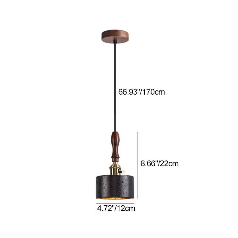 Modern Art Deco Round Copper Solid Wood Black Travertine 1-Light Pendant Light For Bedroom