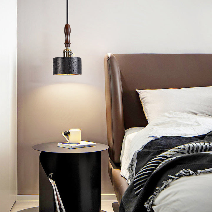 Art déco moderne ronde en cuivre bois massif travertin noir suspension 1 lumière pour chambre 