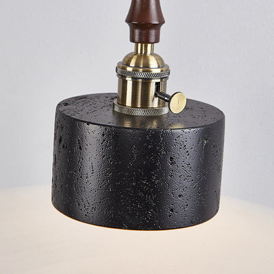 Modern Art Deco Round Copper Solid Wood Black Travertine 1-Light Pendant Light For Bedroom