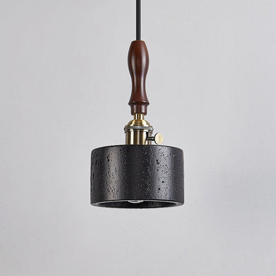 Modern Art Deco Round Copper Solid Wood Black Travertine 1-Light Pendant Light For Bedroom