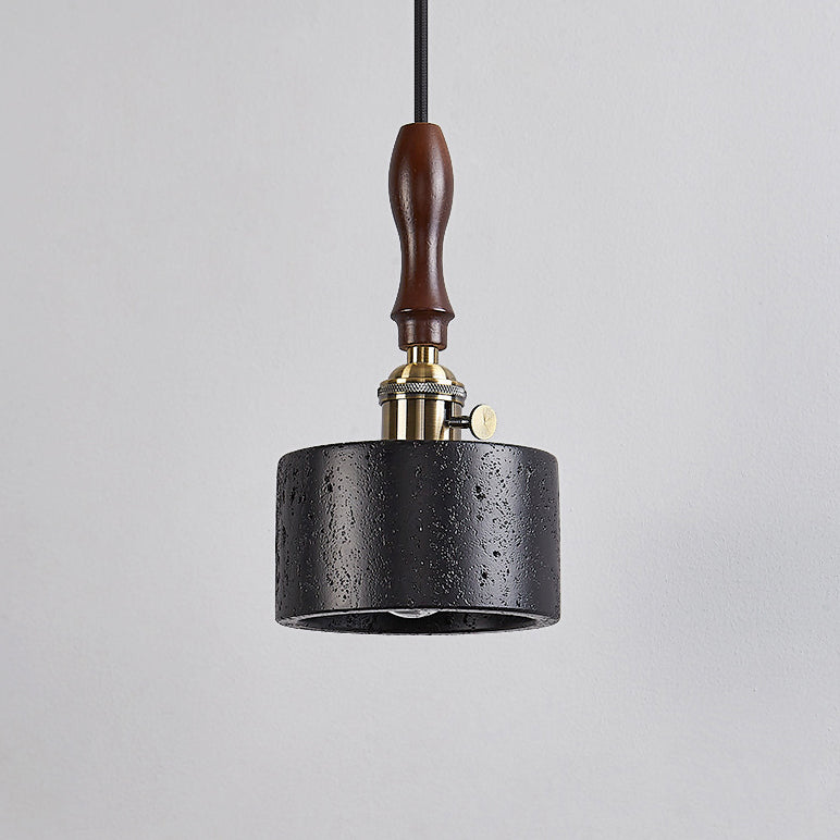 Modern Art Deco Round Copper Solid Wood Black Travertine 1-Light Pendant Light For Bedroom