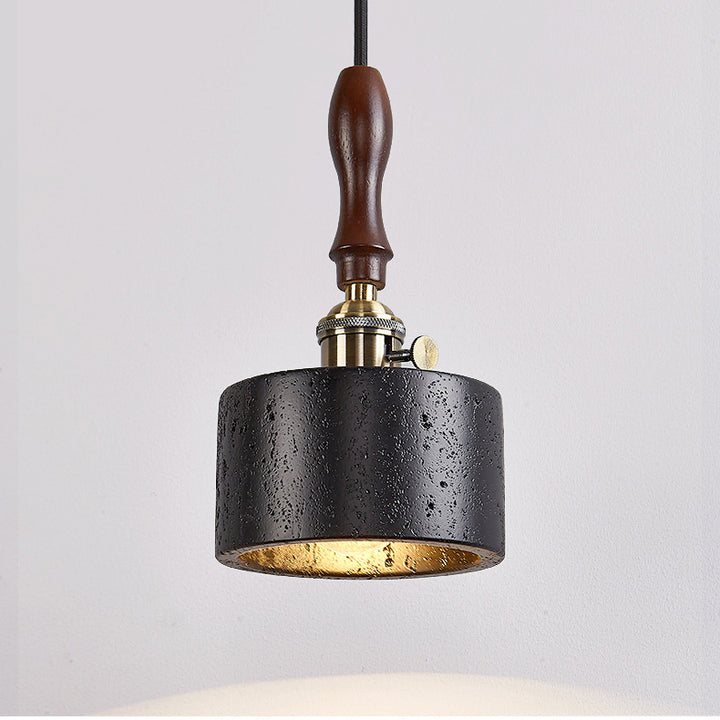 Art déco moderne ronde en cuivre bois massif travertin noir suspension 1 lumière pour chambre 