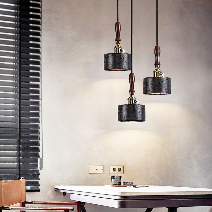 Art déco moderne ronde en cuivre bois massif travertin noir suspension 1 lumière pour chambre 