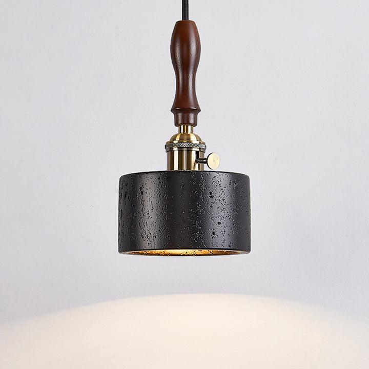 Art déco moderne ronde en cuivre bois massif travertin noir suspension 1 lumière pour chambre 