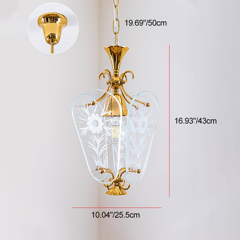 Moderne Mid-Century Quadrilateral Oval Floral Glasschirm Eisenrahmen 1-Licht Pendelleuchte für das Wohnzimmer 