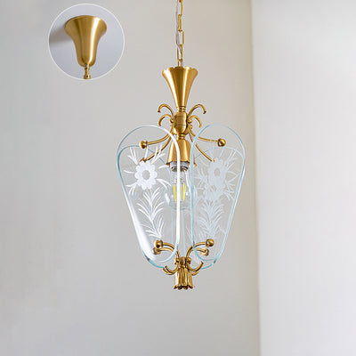 Moderne Mid-Century Quadrilateral Oval Floral Glasschirm Eisenrahmen 1-Licht Pendelleuchte für das Wohnzimmer 