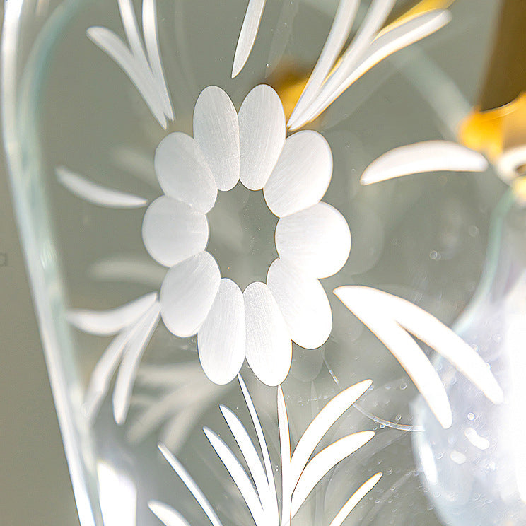 Moderne Mid-Century Quadrilateral Oval Floral Glasschirm Eisenrahmen 1-Licht Pendelleuchte für das Wohnzimmer 