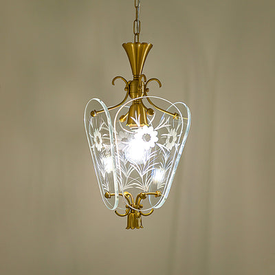 Moderne Mid-Century Quadrilateral Oval Floral Glasschirm Eisenrahmen 1-Licht Pendelleuchte für das Wohnzimmer 