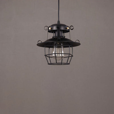 Contemporary Industrial Round Hollow Out Iron Cage 1-Light Pendant Light For Living Room