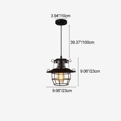 Contemporary Industrial Round Hollow Out Iron Cage 1-Light Pendant Light For Living Room
