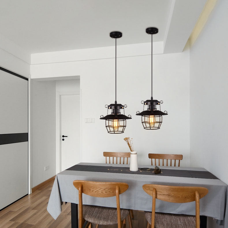 Contemporary Industrial Round Hollow Out Iron Cage 1-Light Pendant Light For Living Room
