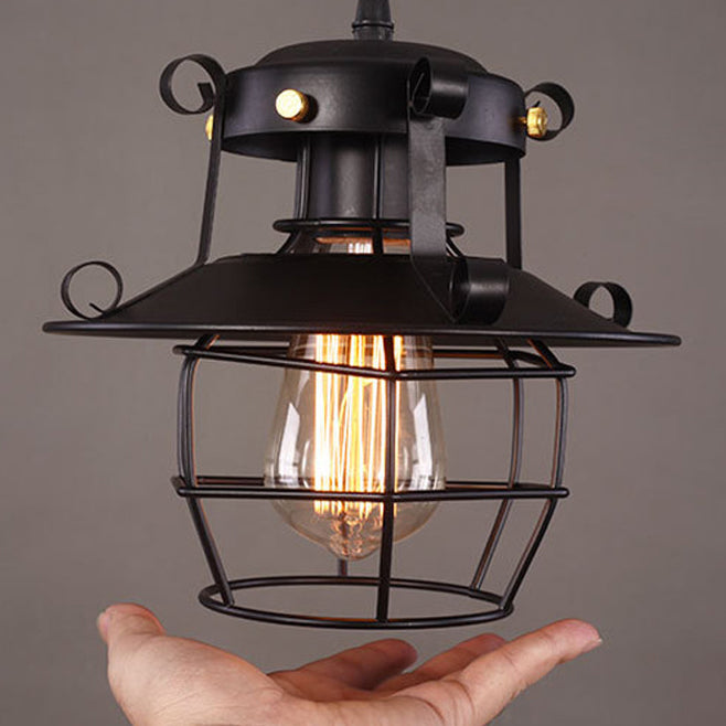 Contemporary Industrial Round Hollow Out Iron Cage 1-Light Pendant Light For Living Room