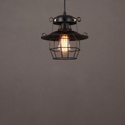 Contemporary Industrial Round Hollow Out Iron Cage 1-Light Pendant Light For Living Room