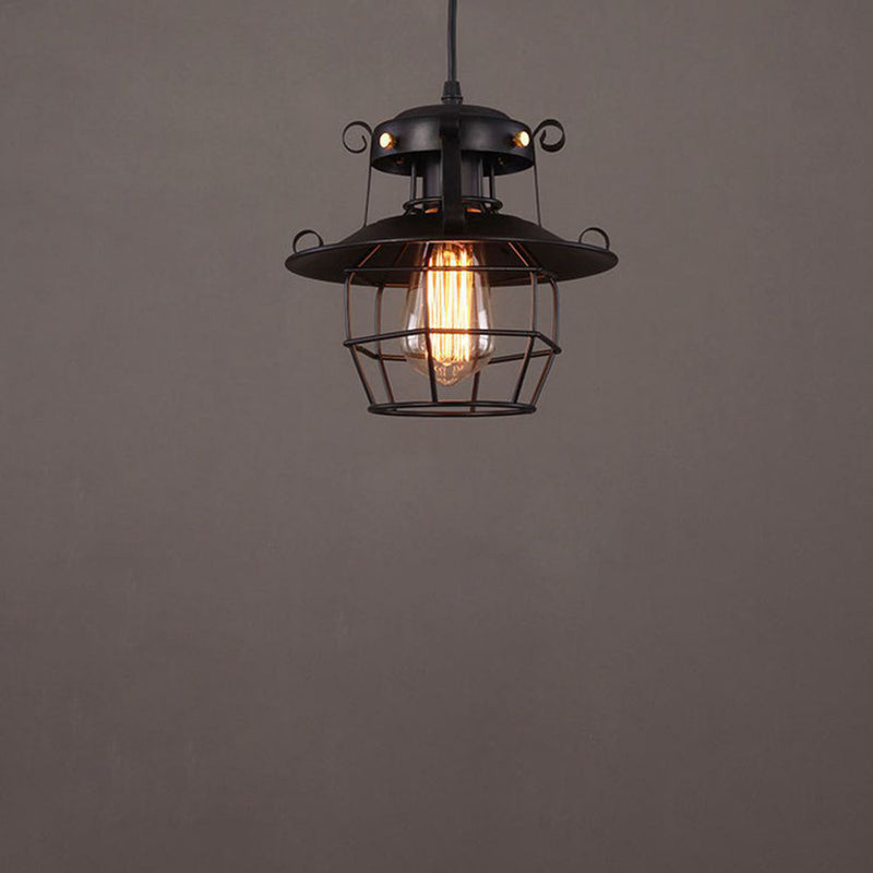 Contemporary Industrial Round Hollow Out Iron Cage 1-Light Pendant Light For Living Room