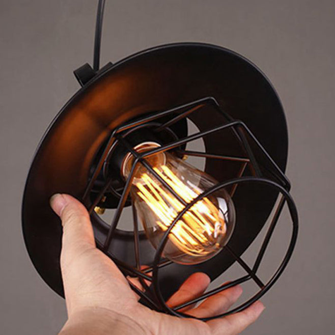 Contemporary Industrial Round Hollow Out Iron Cage 1-Light Pendant Light For Living Room