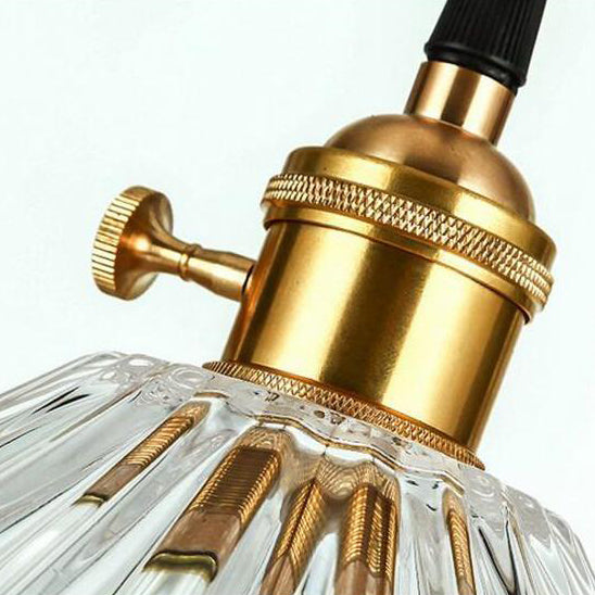 Traditional Chinese Petal Glass Shade Copper Iron 1-Light Pendant Light For Living Room