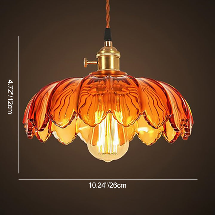Traditional Chinese Petal Glass Shade Copper Iron 1-Light Pendant Light For Living Room