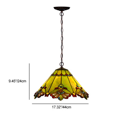 Traditional Tiffany Cone Butterfly Dragonfly Metal Stained Glass 1-Light Pendant Light For Living Room