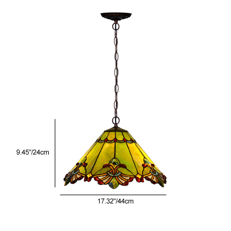 Traditional Tiffany Cone Butterfly Dragonfly Metal Stained Glass 1-Light Pendant Light For Living Room