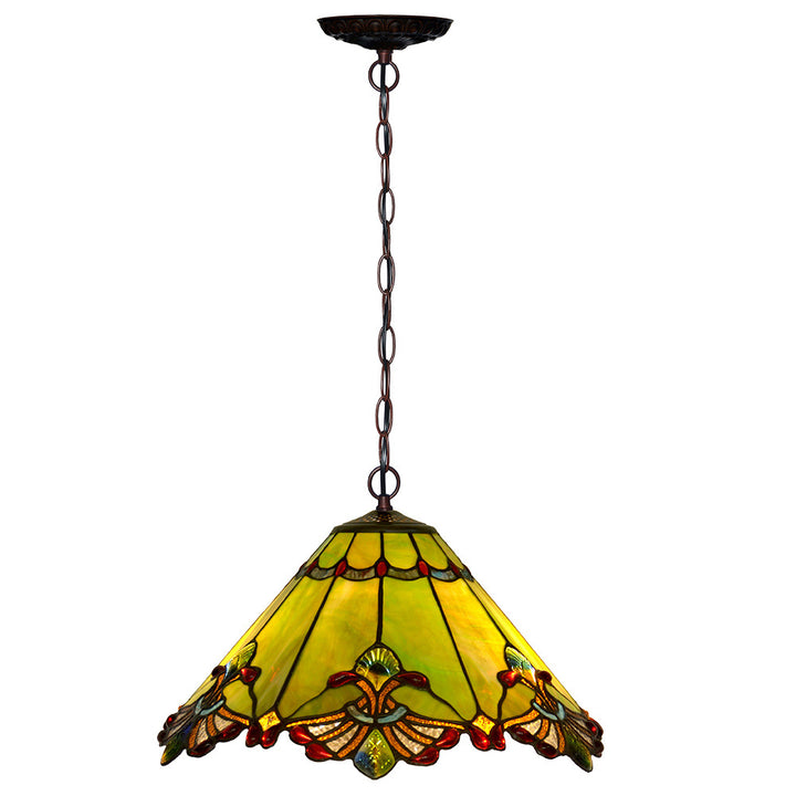 Lustre suspendu en verre teinté de métal avec papillon et libellule de style Tiffany traditionnel 1 lumière pour salon 