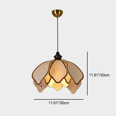 Traditional French Multi Layered Petal Fabric Shade Wood 1-Light Pendant Light For Living Room