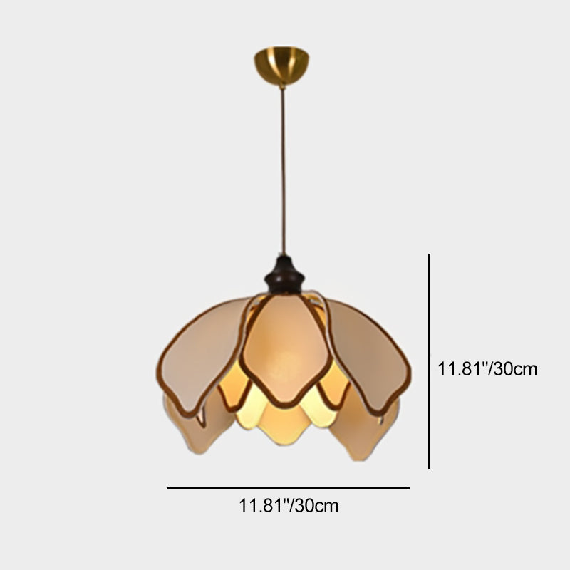 Traditional French Multi Layered Petal Fabric Shade Wood 1-Light Pendant Light For Living Room