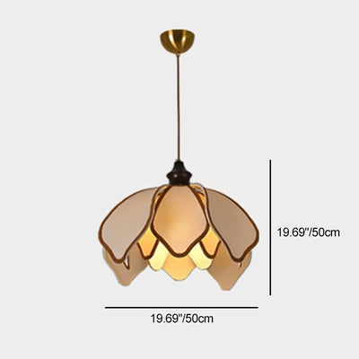 Traditional French Multi Layered Petal Fabric Shade Wood 1-Light Pendant Light For Living Room