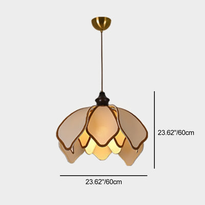 Traditional French Multi Layered Petal Fabric Shade Wood 1-Light Pendant Light For Living Room
