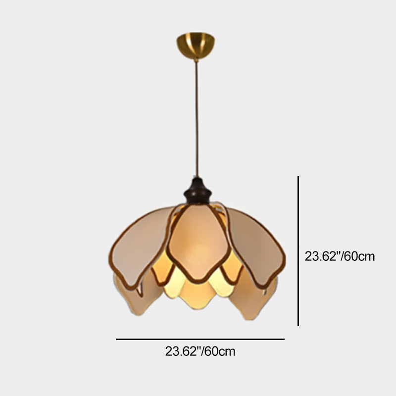 Traditional French Multi Layered Petal Fabric Shade Wood 1-Light Pendant Light For Living Room