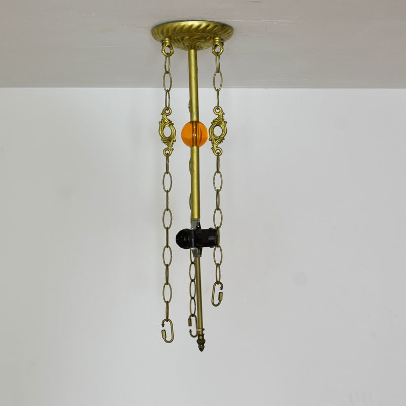Traditional Tiffany Round Dome Peach Iron Stained Glass Shade 3-Light Chandelier For Living Room